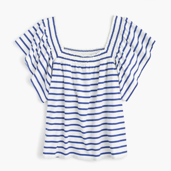 J. Crew Tops - J Crew Smocked Square Neck Striped Top M
